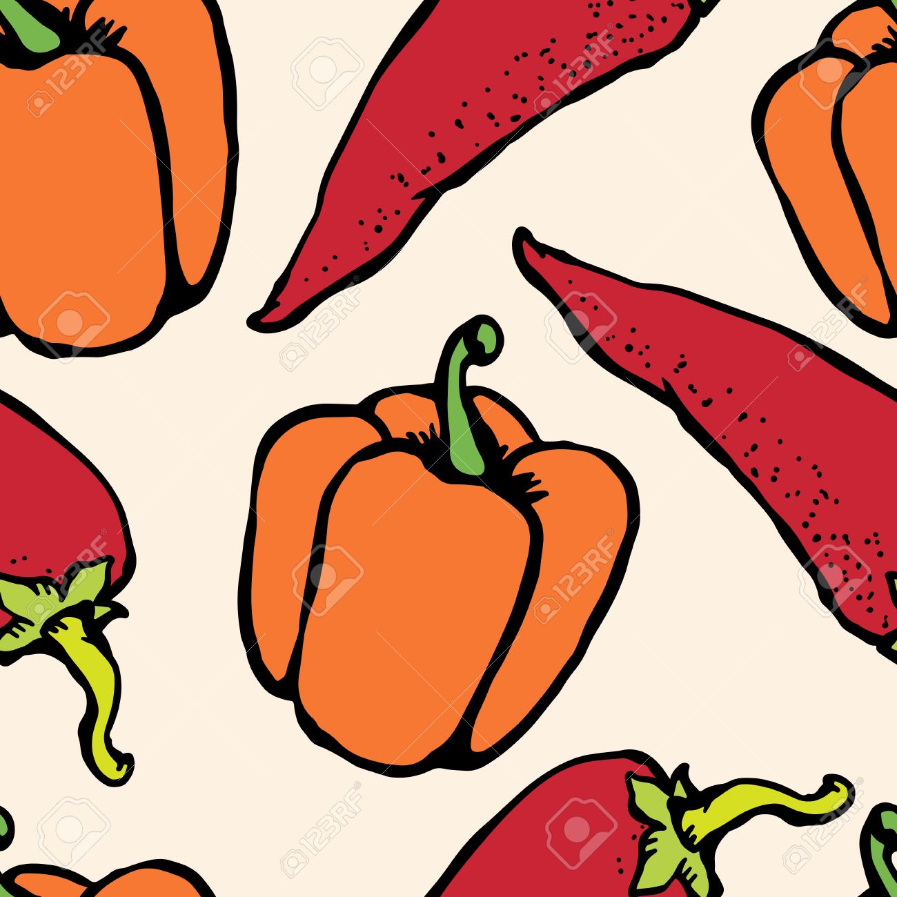 1300x1300 Red Hot Chili Pepper And Bell Pepper Doodle, Cartoon Drawing