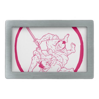 422x422 Samurai Jui Jitsu Fighting Enso Drawing Rectangular Belt Buckle