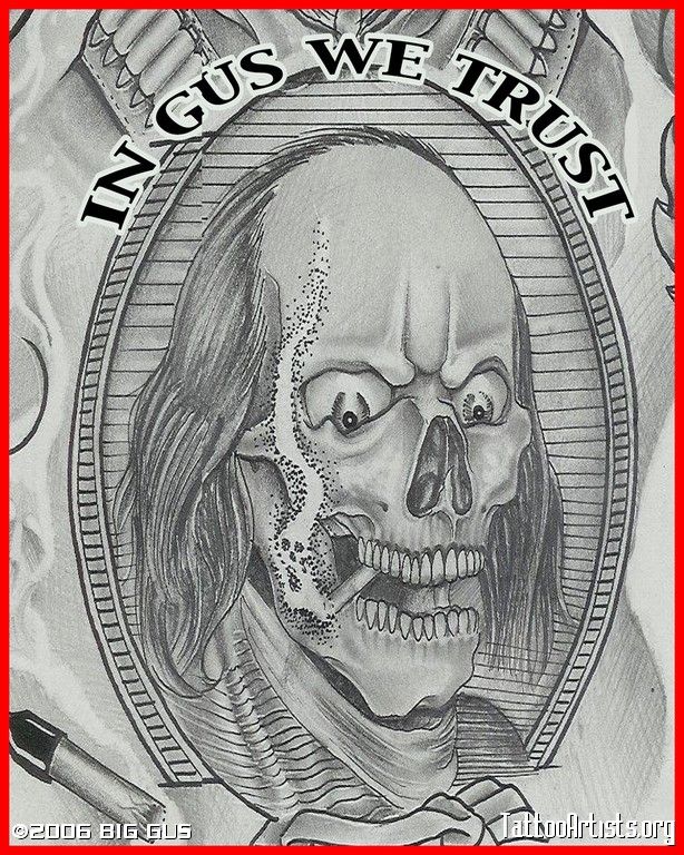 614x768 Skull Tattoo Designs Drawings Ben Franklin Skull 2