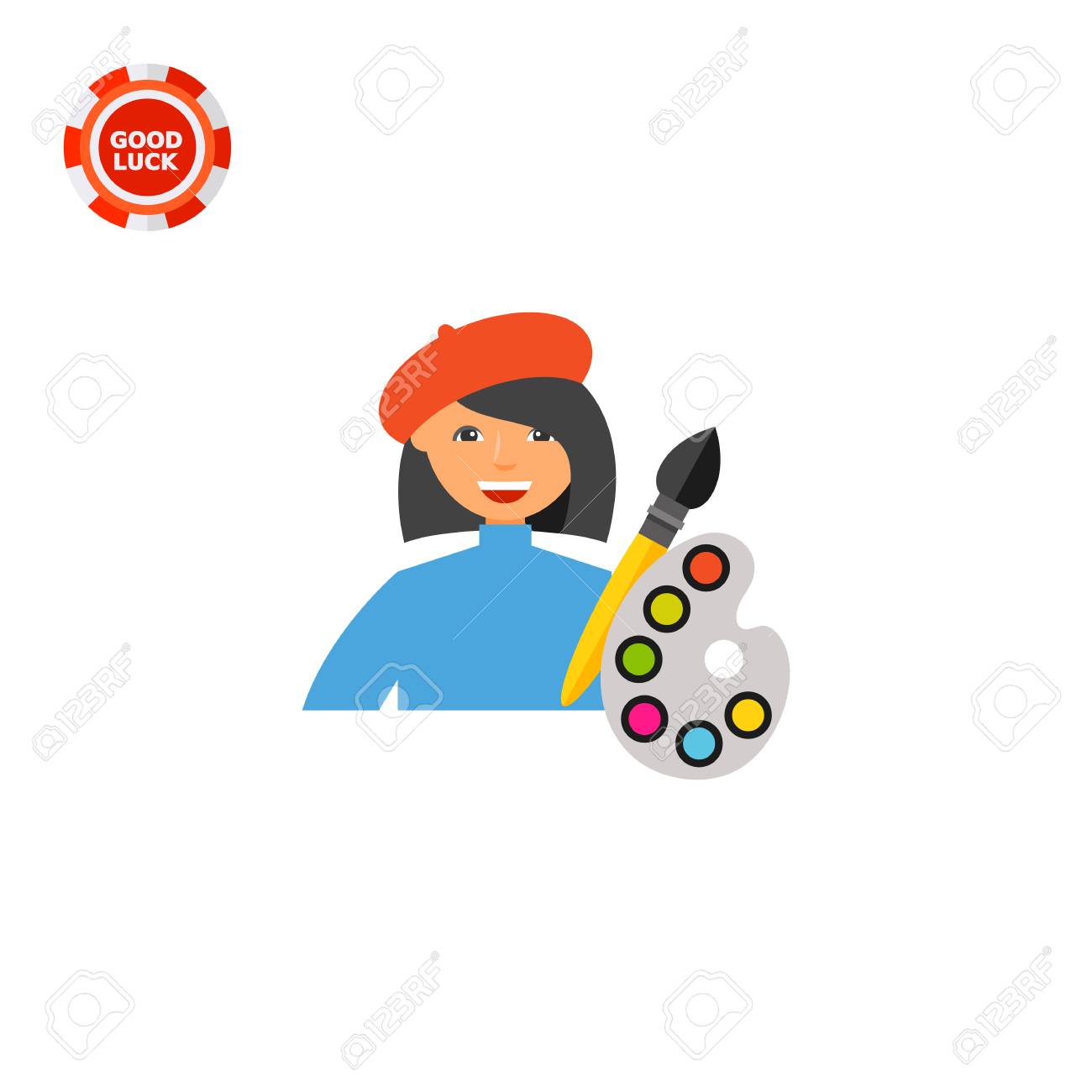 1300x1300 Smiling Person In Beret With Brush And Palette. Painting, Talent