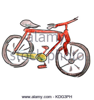 300x320 Watercolor Cartoon Drawing Red Bicycle Isolated White Background