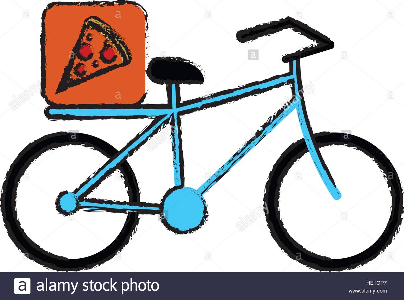 1300x964 Blue Pizza Food Delivery Bicycle Drawing Stock Vector Art