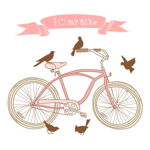 300x300 I Heart My Bike! A Hand Drawn Bicycle And Birds Royalty Free Stock