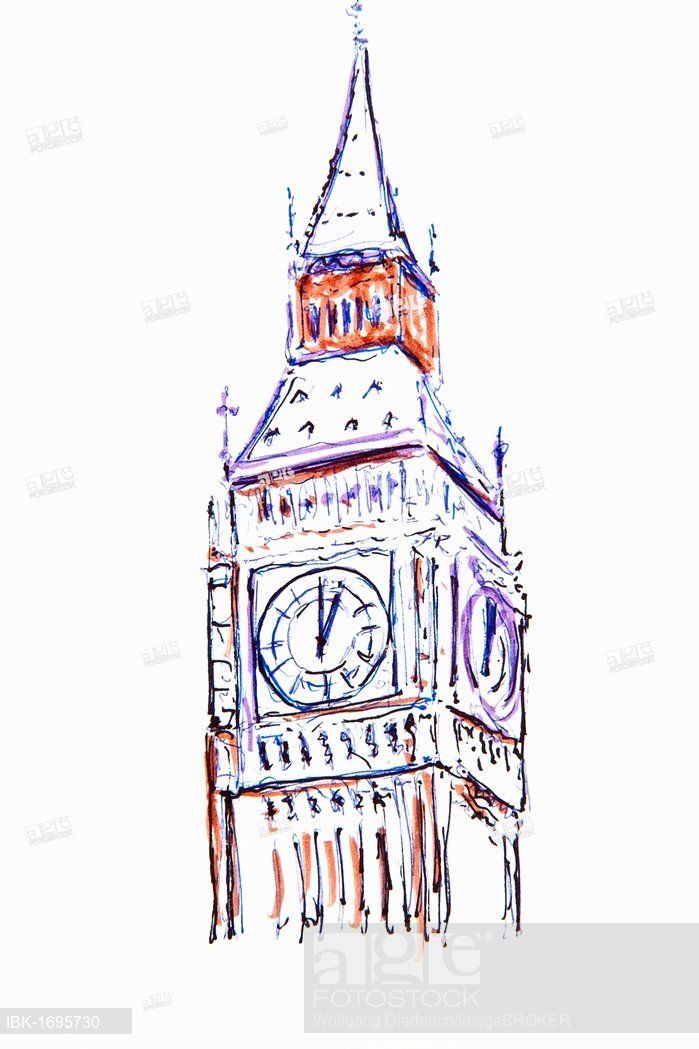 699x1049 Clock Tower, Big Ben, London, England, Great Britain, Drawing By