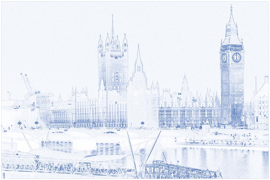 900x600 Drawing Of Modern Building 4 London Big Ben Tower Painting By