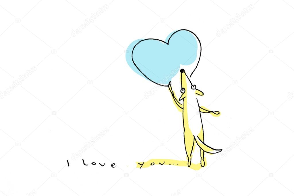 1024x683 Yellow Dog Drawing Big Blue Heart On Valentine's Day