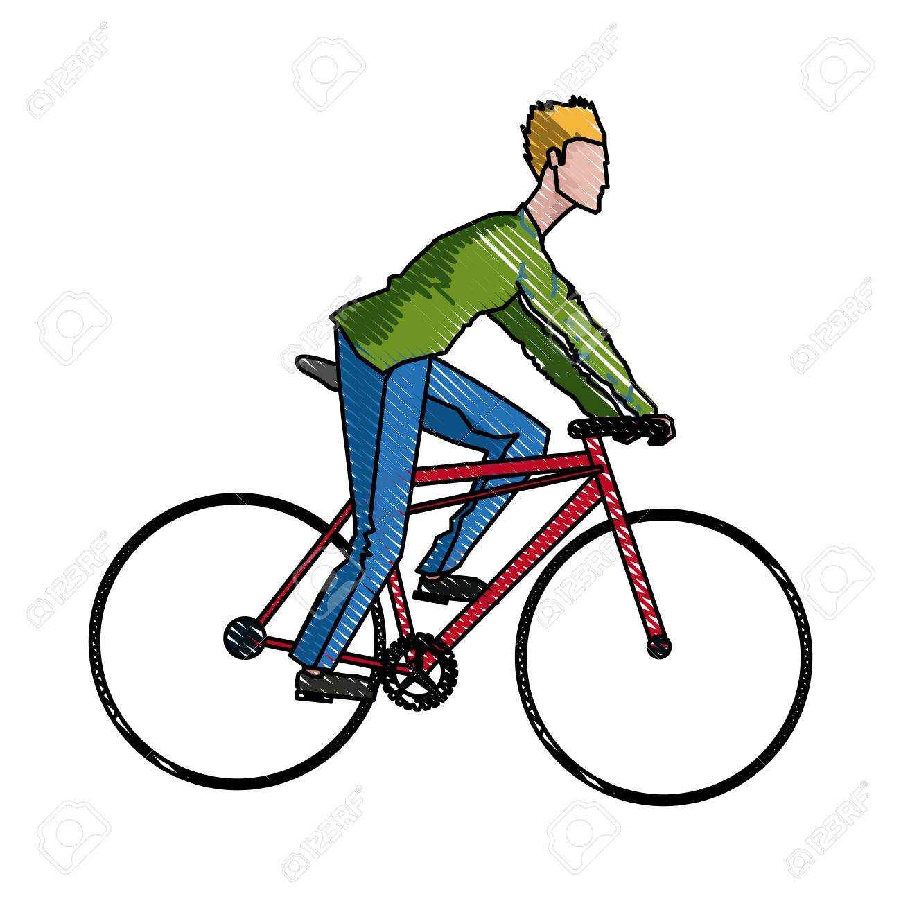 1300x1300 Drawing Guy Rider Bike Transport Vector Illustration Royalty Free