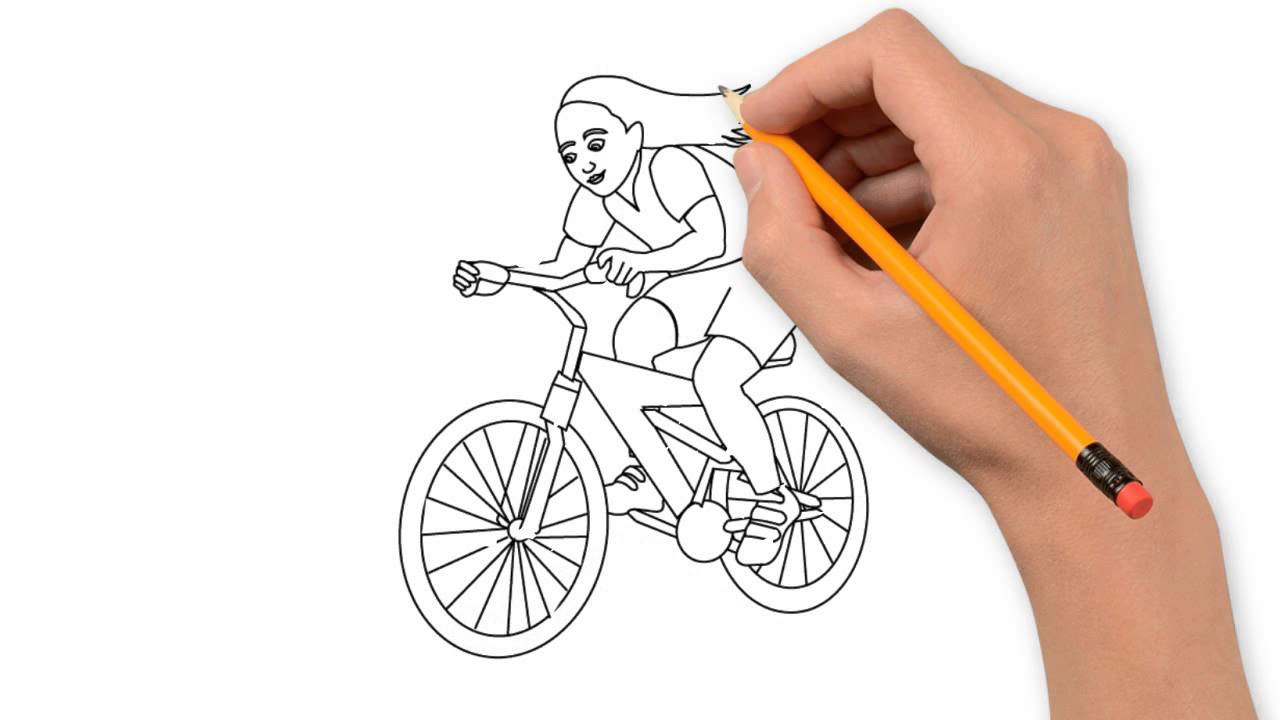 1280x720 Girl On A Bicycle With A Pencil To Draw Step By Step