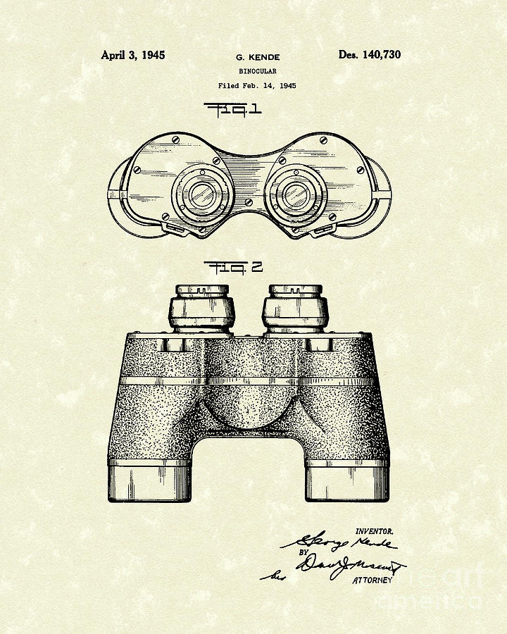 720x900 Binocular 1945 Patent Art Drawing By Prior Art Design
