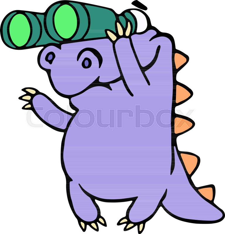 767x800 Cartoon Purple Croc Looking Through Binoculars. Vector