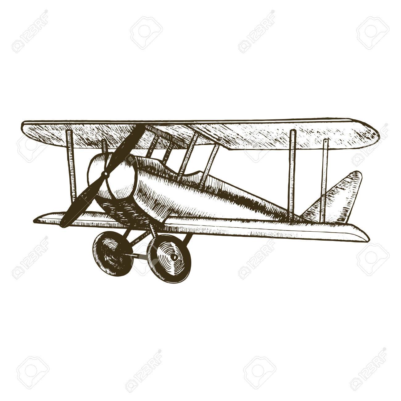 1300x1300 Retro Plane Hand Draw Sketch Vintage Biplane With Propeller Can