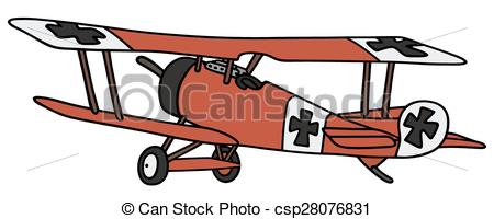 450x200 Vintage Germany Biplane. Hand Drawing Of A Vintage Red Vectors