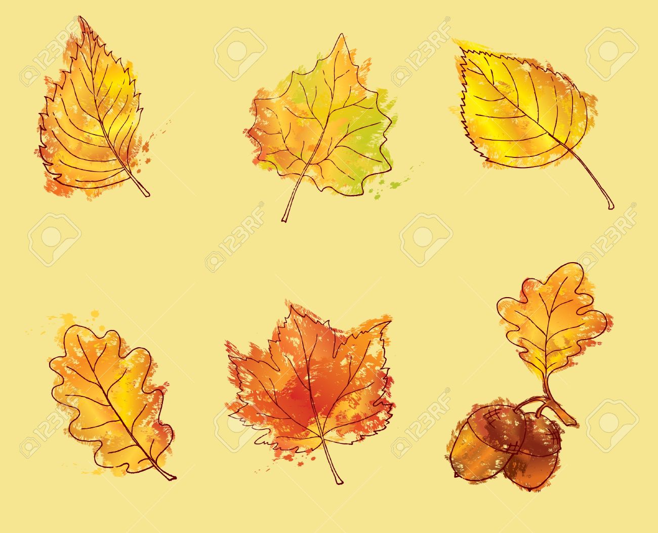 1300x1053 Autumn Leaves In Hand Drawn Pastel Or Chalk Style Oak, Birch