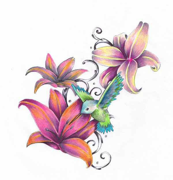 600x625 Humming Bird Flower By ~daelin Reid On Body Art