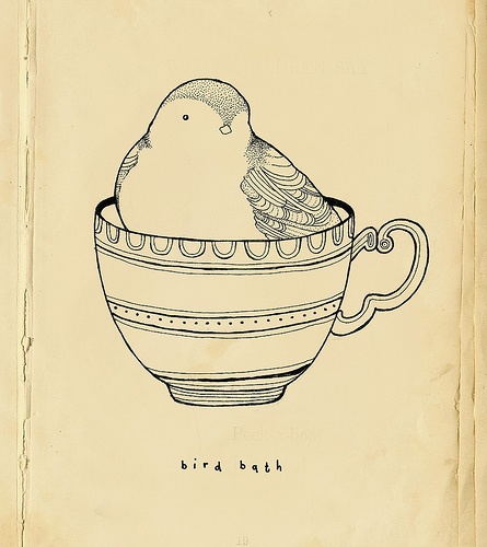 445x500 Bird Bath Drawing Tattoo