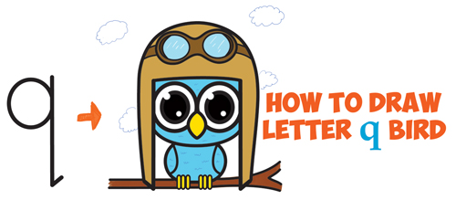 500x242 How To Draw Cute Cartoon Birds Owls From Lowercase Letter Q