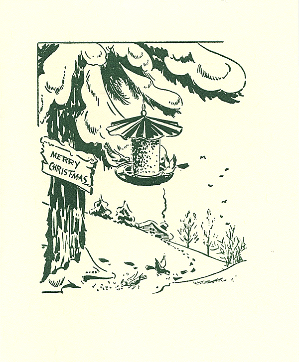 600x727 Retro Bird Feeder Letterpress Holiday Cards Museum Facsimiles