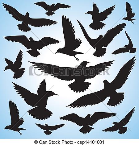 450x470 Flock Of Flying Birds And Sky Background Vector Clipart