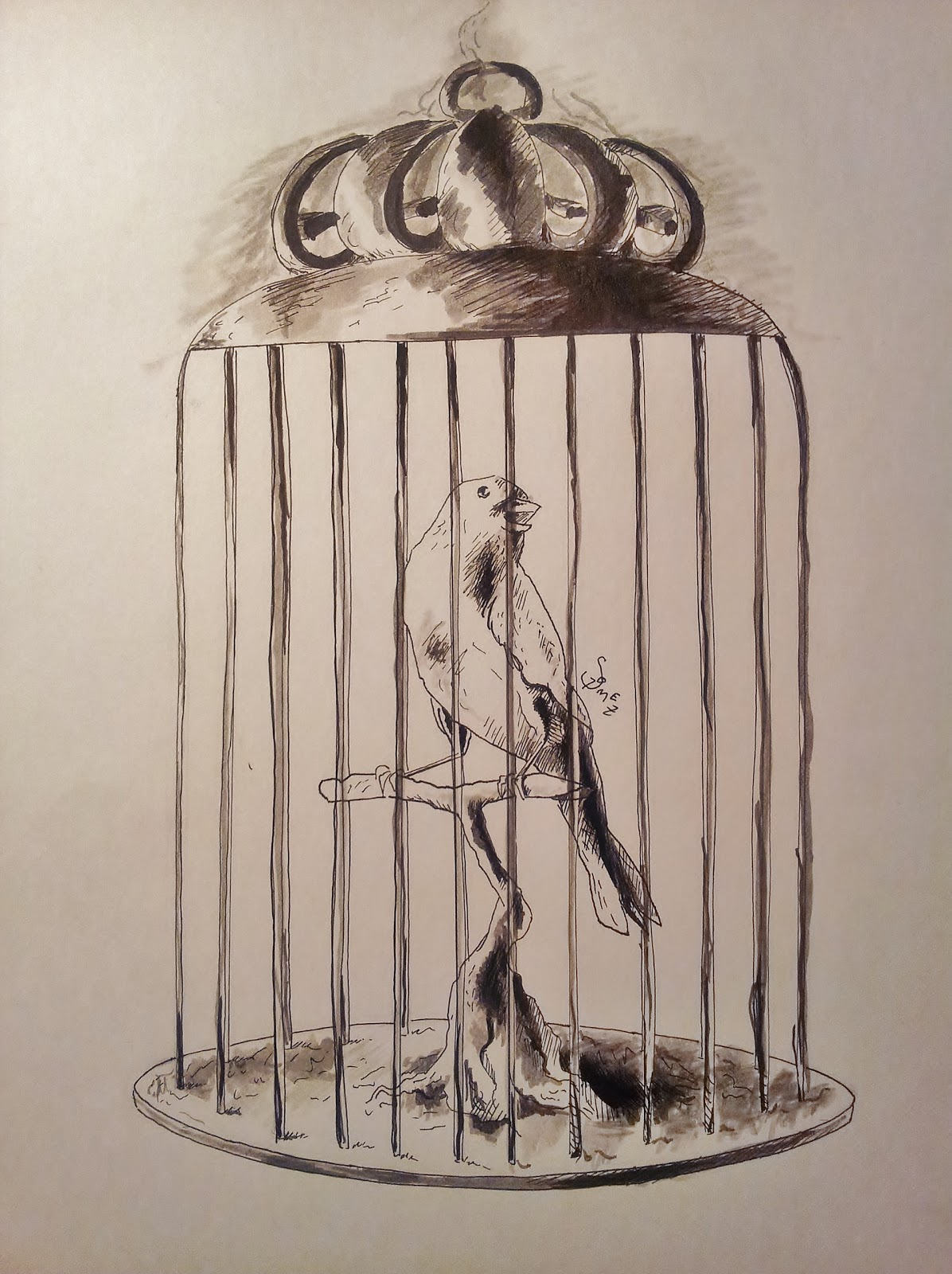 1196x1600 Bird In Cage Drawing