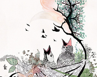 340x270 Love Birds Art Pen And Ink Art Bird Illustration Love Birds