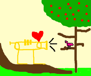 300x250 This Trumpet Loves This Baby Bird On Tree (Drawing By Padraic Morton)