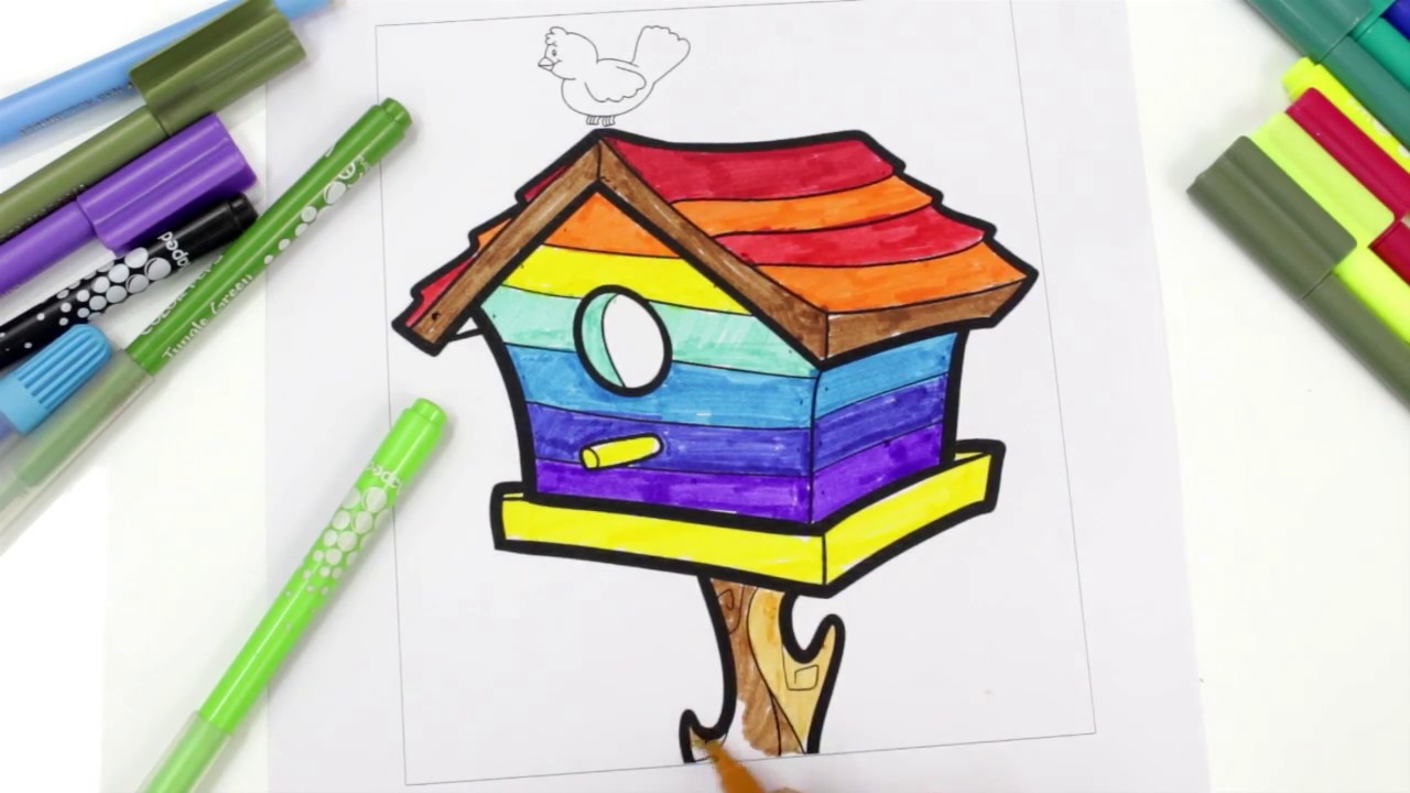 1280x720 Coloring Rainbow Bird House, Coloring Pages For Kids, Birds House