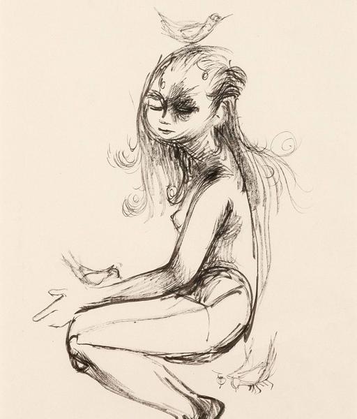 512x600 Caviar20 Joyce Wieland Girl With Birds Drawing