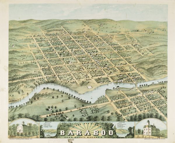 600x490 Bird's Eye View Of Baraboo In Sauk County, Wisconsin Map