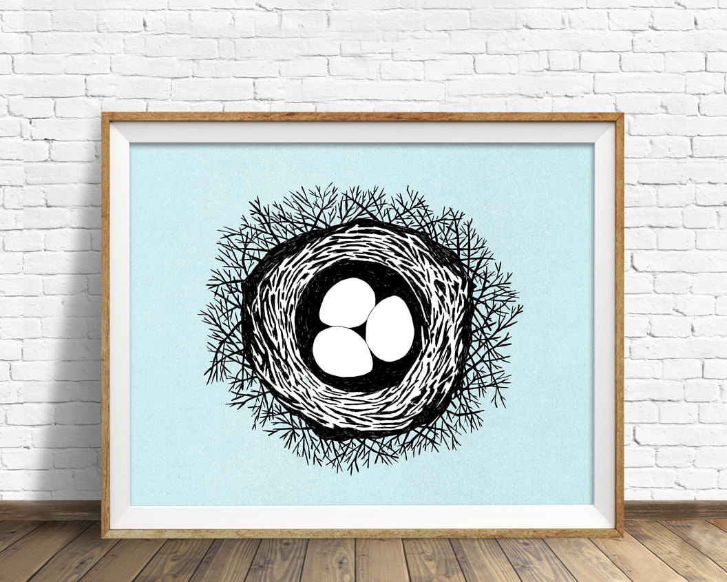 1056x845 Birds Nest, Wall Art, Art Print, Large Art, Large Wall Art, Pen