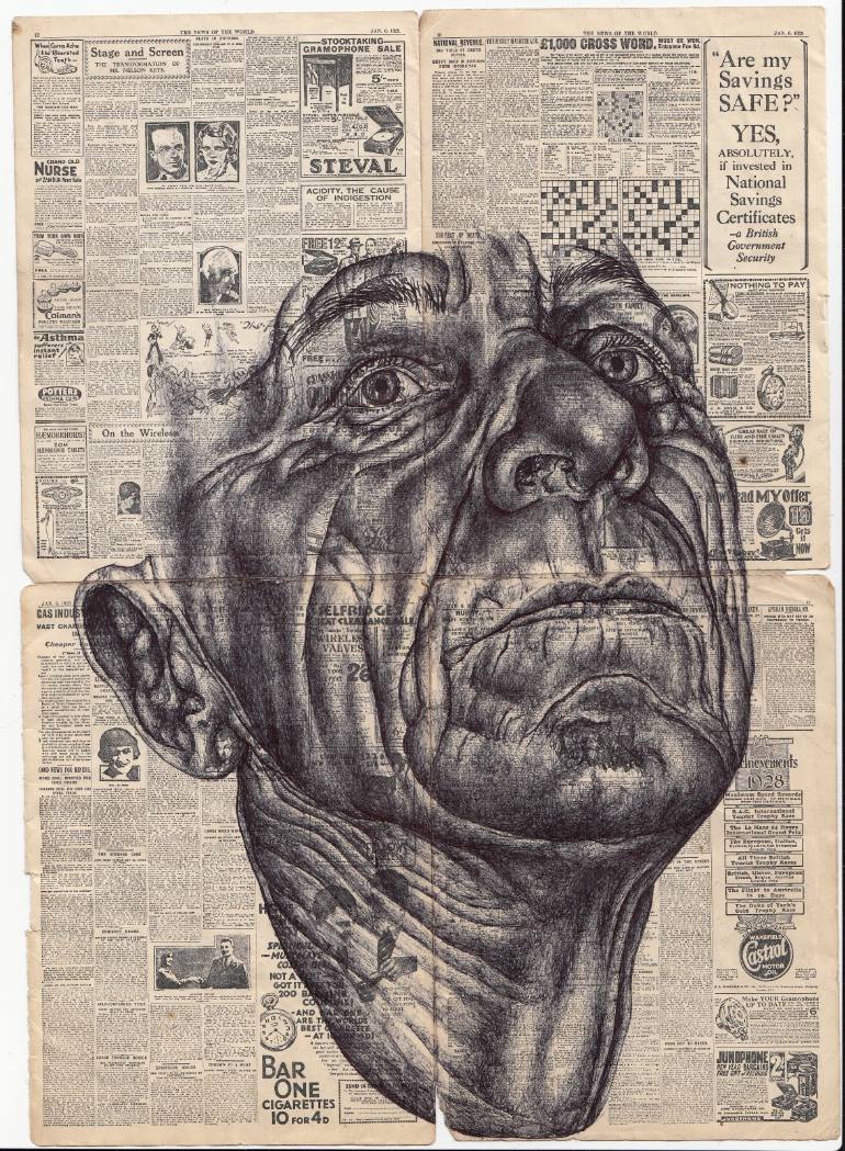 770x1049 Saatchi Art Bic Biro Drawing On A 1929 Miniature Newspaper