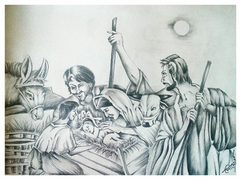 800x600 Birth Of Jesus Christ By Artist Soumen Roy Pencil Drawings