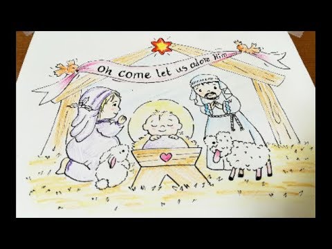 480x360 The Nativity Of Cute Baby Jesus Or Birth Of Jesus Scene Drawing