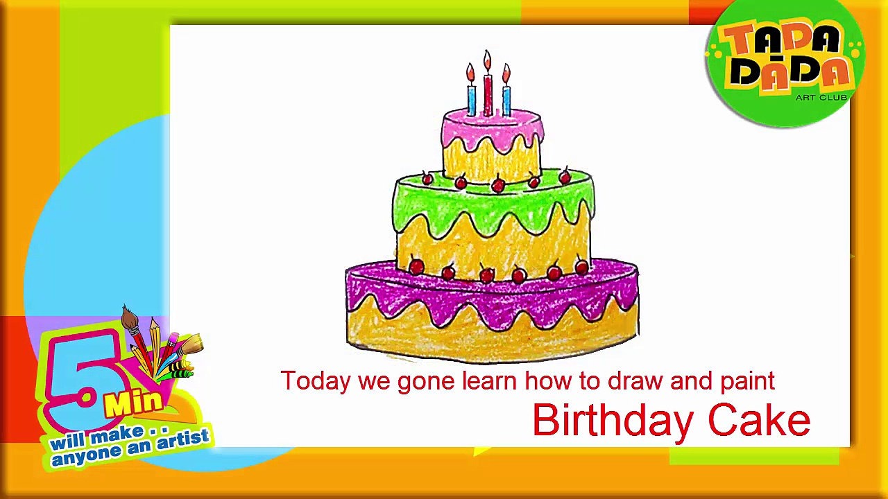 1280x720 Learn How To Draw A Birthday Cake Step By Step Kids Drawing