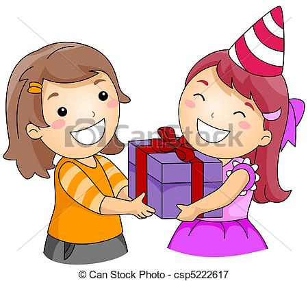 450x410 Birthday Gift. Illustration Of A Girl Giving A Gift To Stock
