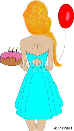 283x500 Birthday Girl. The Girl Celebrates Her Birthday. Vector Drawing