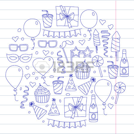 448x450 Kids Party Children Drawing Birthday Party With Balloons, Mask