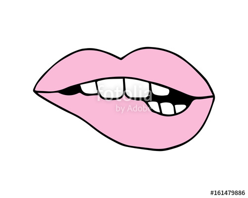 500x400 Pink Lips Biting, Vector Illustration Doodle Drawing. Isolated