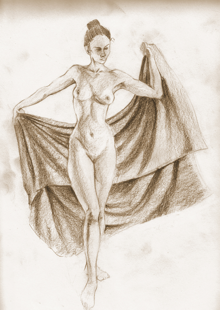 709x1000 Life Drawing Lady With Velvet Blanket