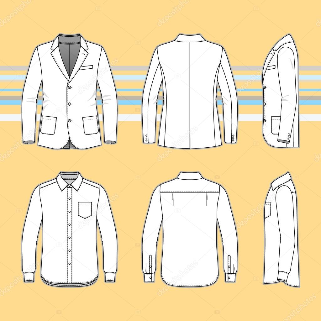 1024x1024 Simple Outline Drawing Of A Long Sleeves Shirt And Blazer Stock