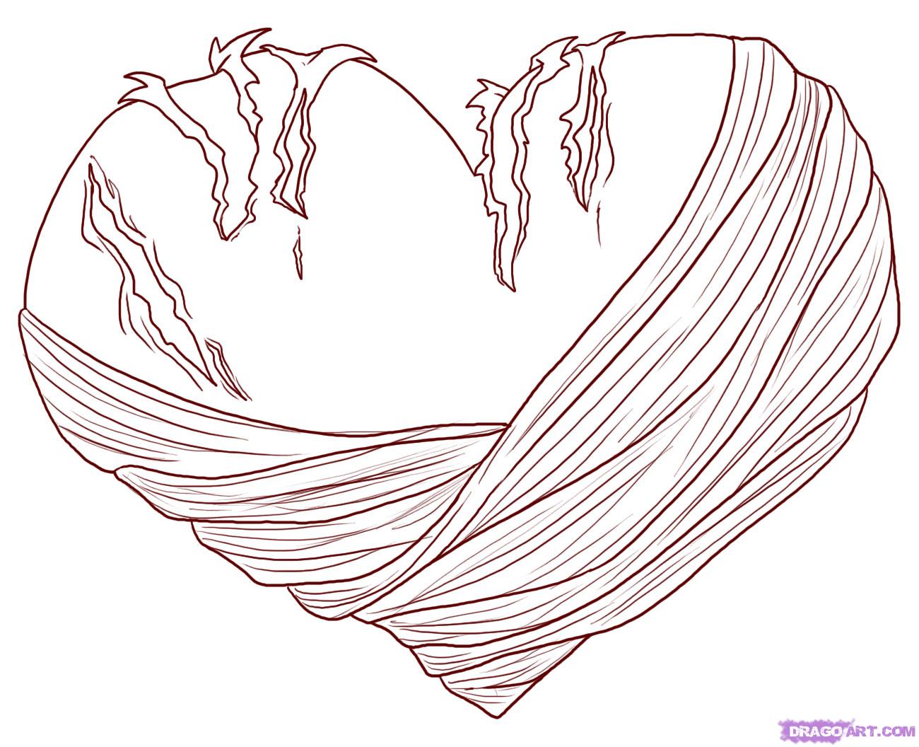 1300x1056 Drawings Of Human Heart How To Draw A Bleeding Heart Step 5