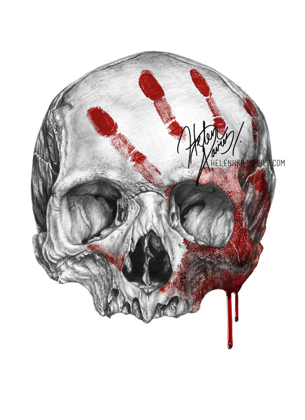 600x825 Skull And Blood Drawing By Helenhsd
