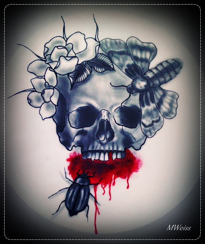 670x800 Bleeding Skull Tattoo Flash By Mweiss Art