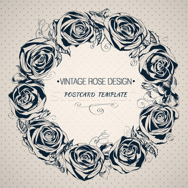 600x600 Background With Blooming Roses. Hand Drawing Floral Wreath Vector