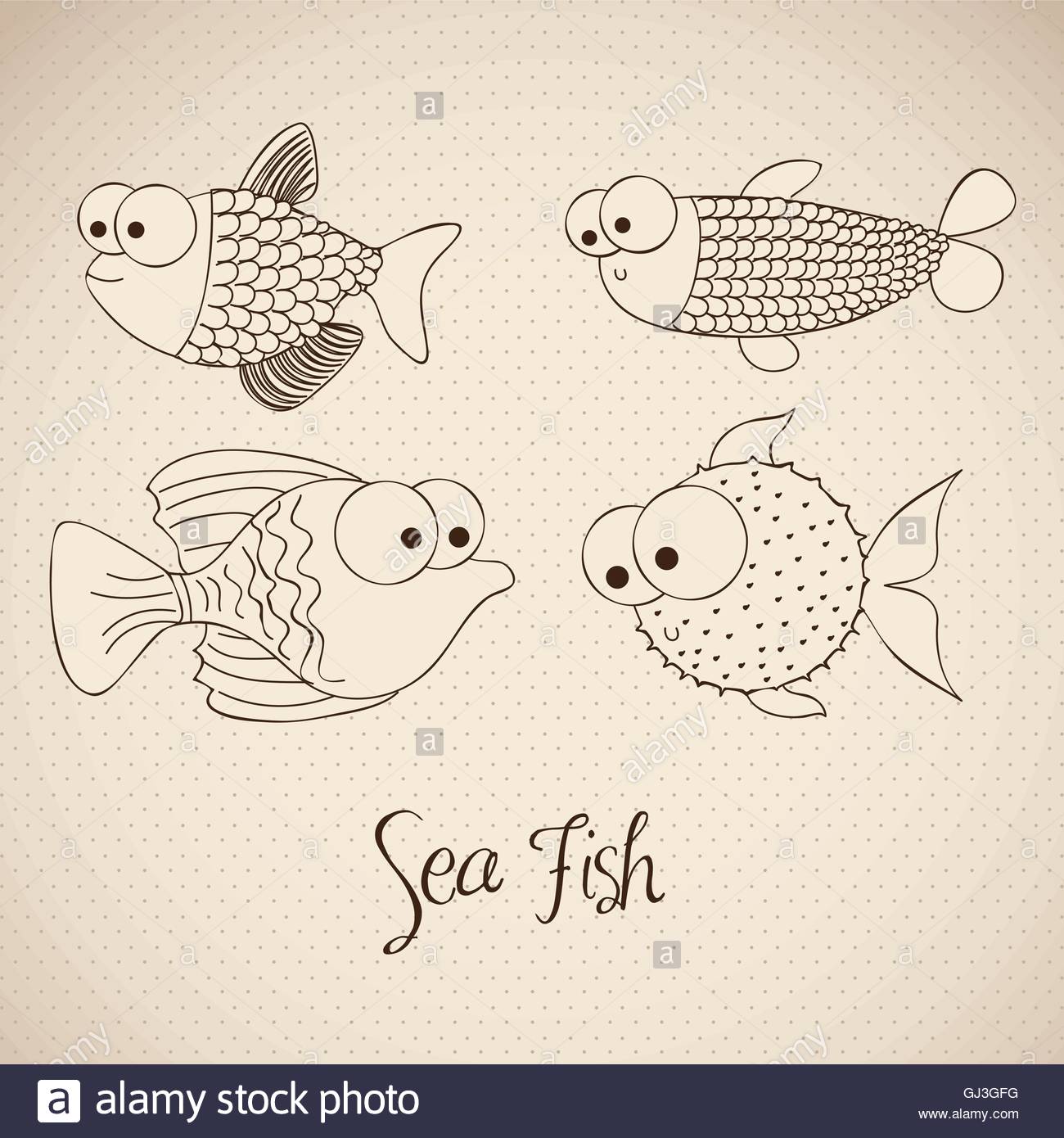 1300x1390 Illustration Of Fish And Blowfish Fish Drawings Aquatic Animals