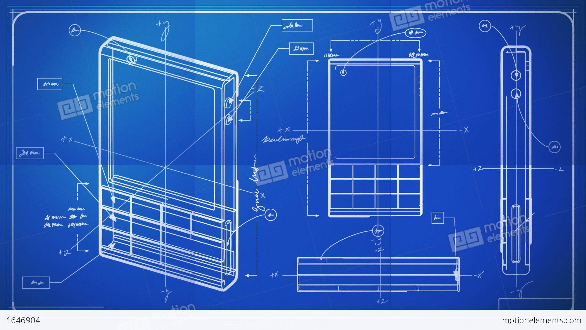 1920x1080 Classic Smartphone Technical Drawing Blueprint Stock Animation