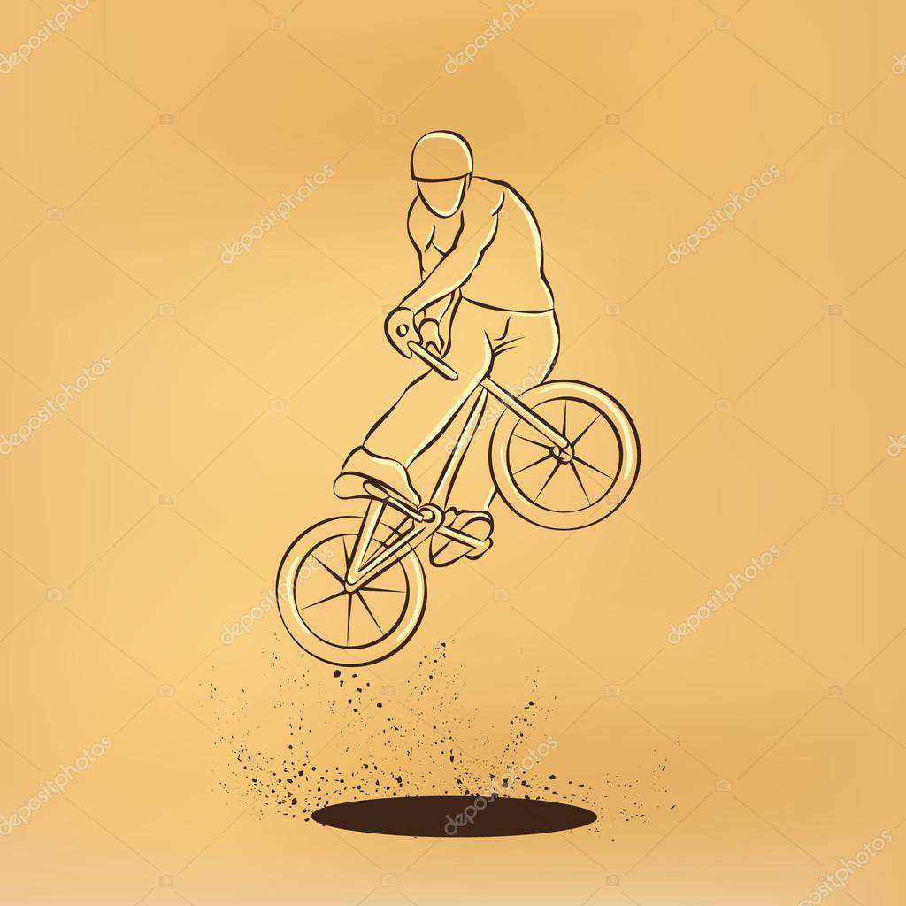 1024x1024 Trick On The Bmx Bike. Vector Retro Drawing Illustration. Stock