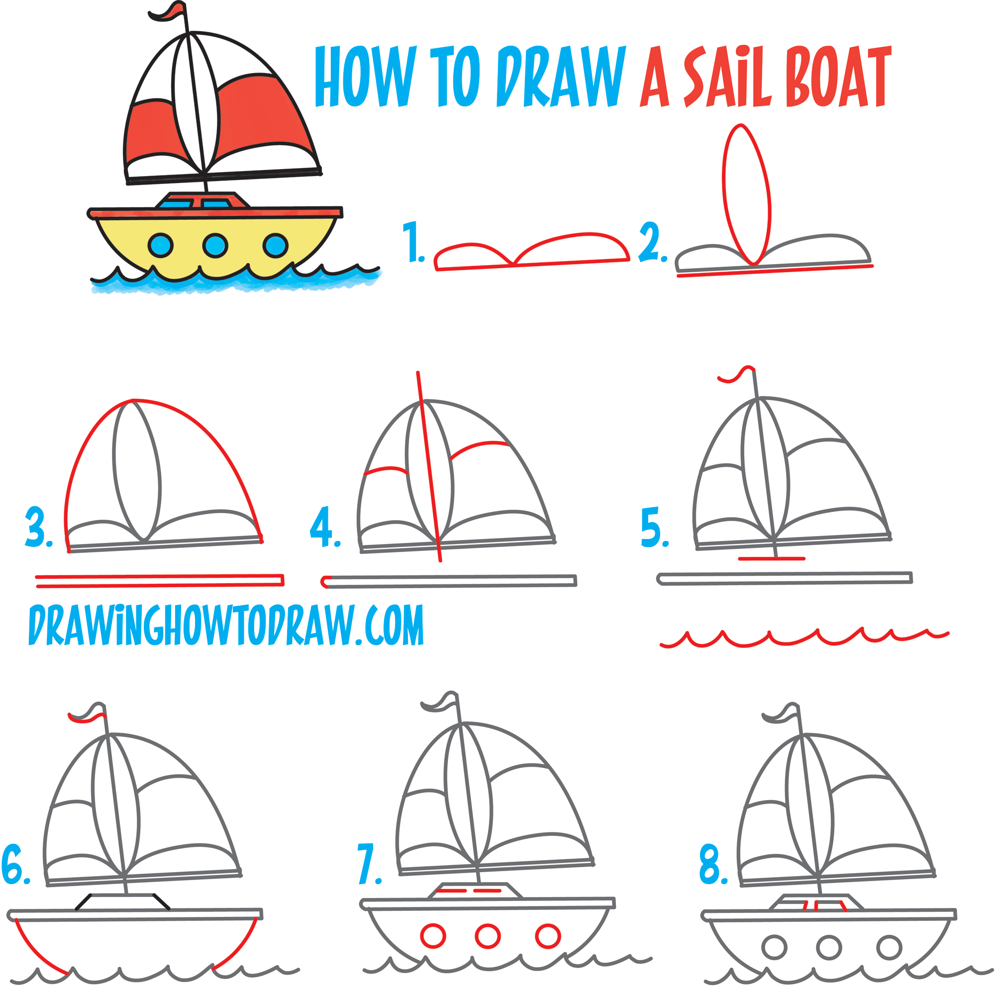2000x1991 How To Draw A Cartoon Sailboat From The Letter B Shape Easy Step