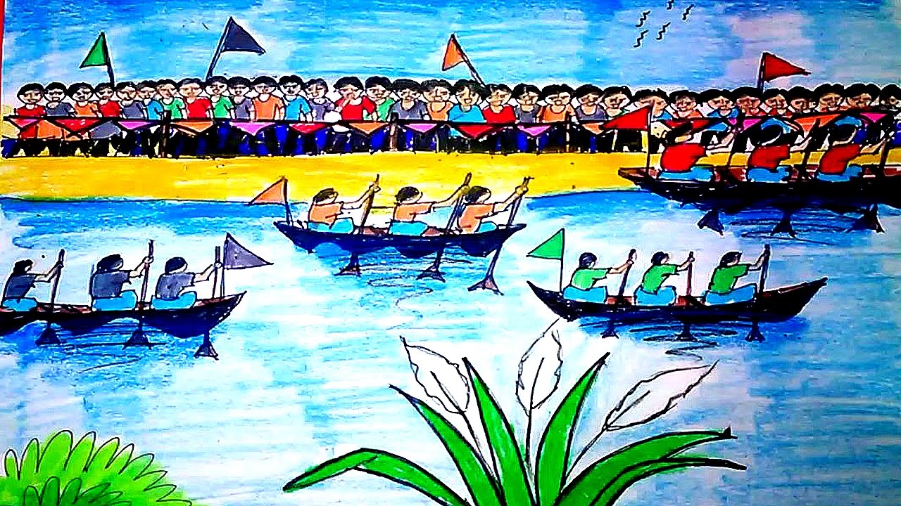 1280x720 How To Draw A Boat Race Scene Step By Step A Best Drawing