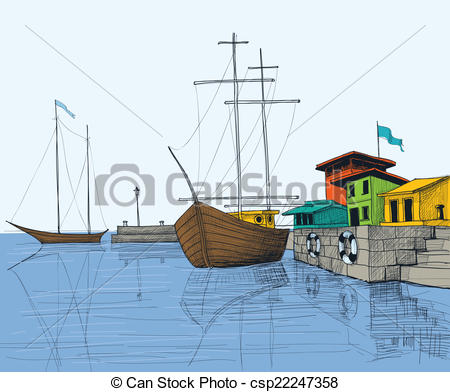 450x392 Fishing Boats In Port Illustration Clipart Vector