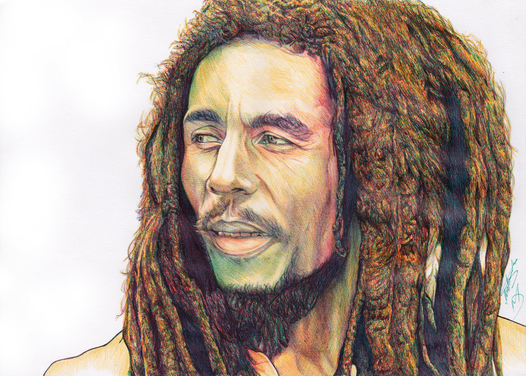 1024x732 Bob Marley Ballpoint Pen Drawing By Demoose21